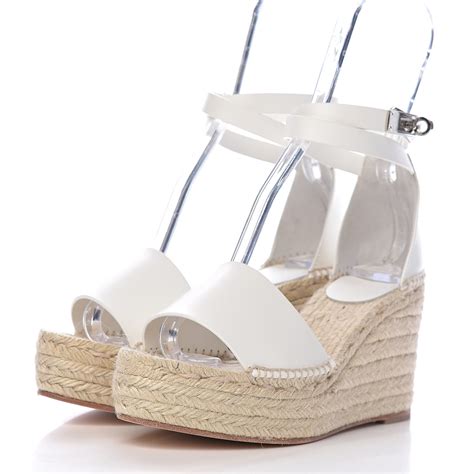 hermes tivoli espadrille|HERMES Calfskin Tivoli Espadrille Wedge Sandals 36 White .